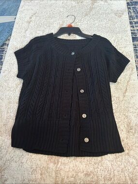 SHEIN Black Short Sleeve Knit Button-Up Cardigan